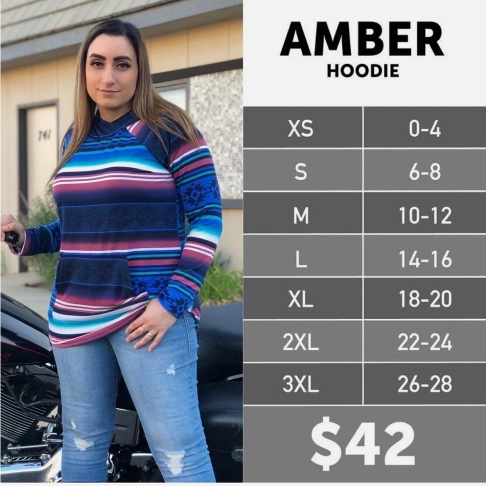LuLaRoe Striped Purple/White/grey-Women's Hoodie- NWOT- Amber - Picture 6 of 6